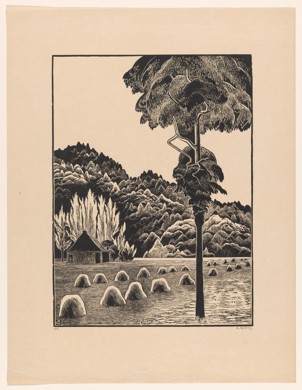 Dűne táj szénakazalokkal alkotó: Bernard Essers (signed by artist)