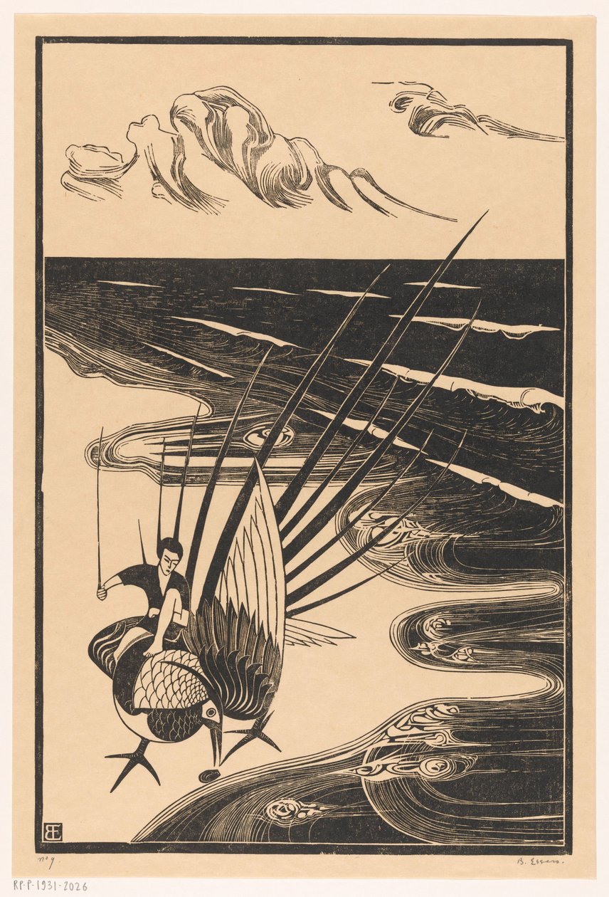 Fácánon ülő alak a tengerparton alkotó: Bernard Essers (signed by artist)