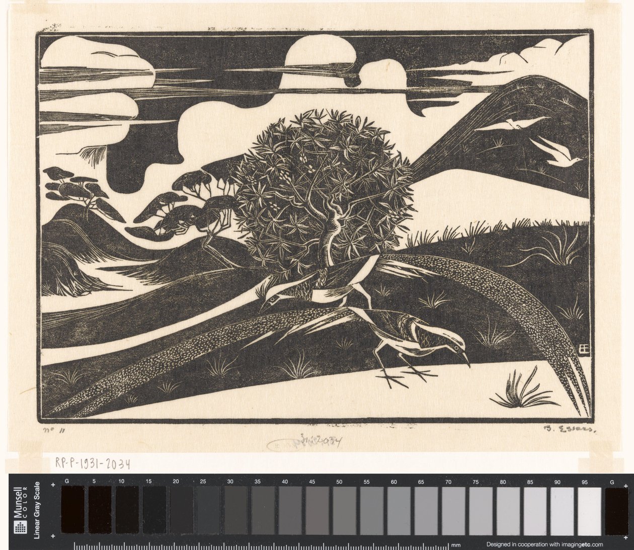 Két fácán dombos tájon alkotó: Bernard Essers (signed by artist)