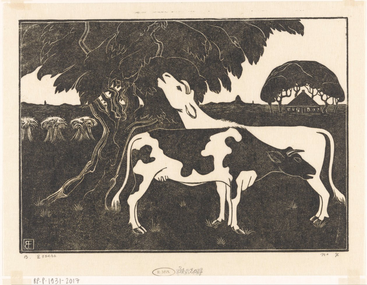 Két tehén egy fa mellett alkotó: Bernard Essers (signed by artist)