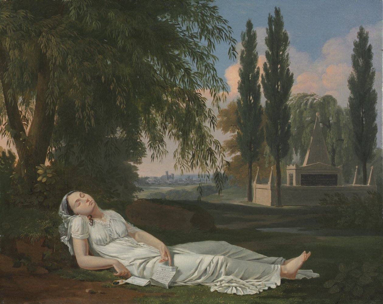 Alvó nő tájképben, levéllel, 1800 körül (olaj, vászon) alkotó: Bernard Gaillot