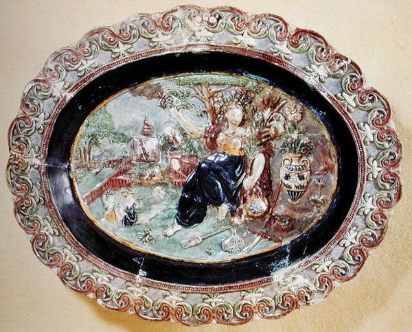 Flórát ábrázoló edény (fajansz) alkotó: Bernard Palissy