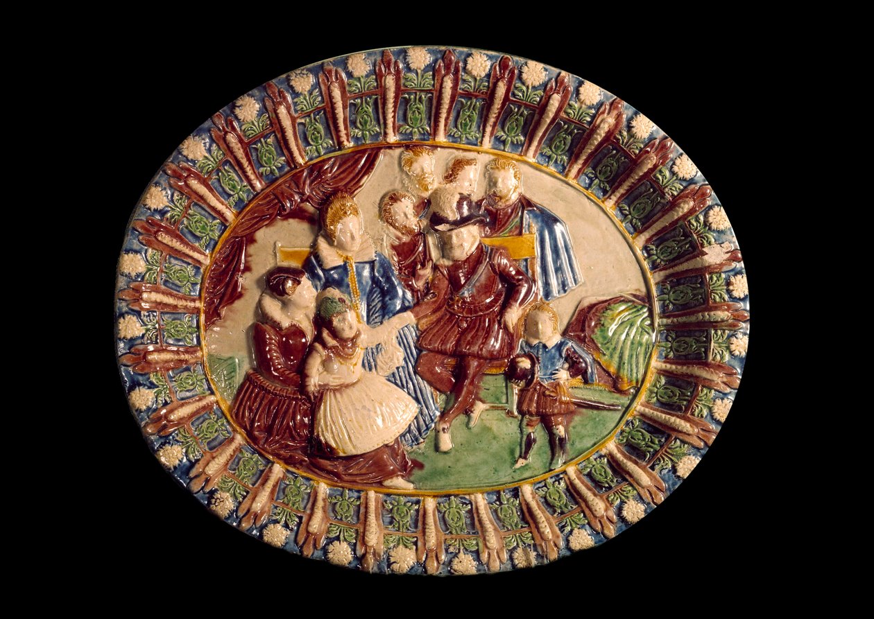 IV. Henriket és családját ábrázoló edény. Kerámia mázas földben, Bernard Palissy (1510-1589) alkotó: Bernard Palissy