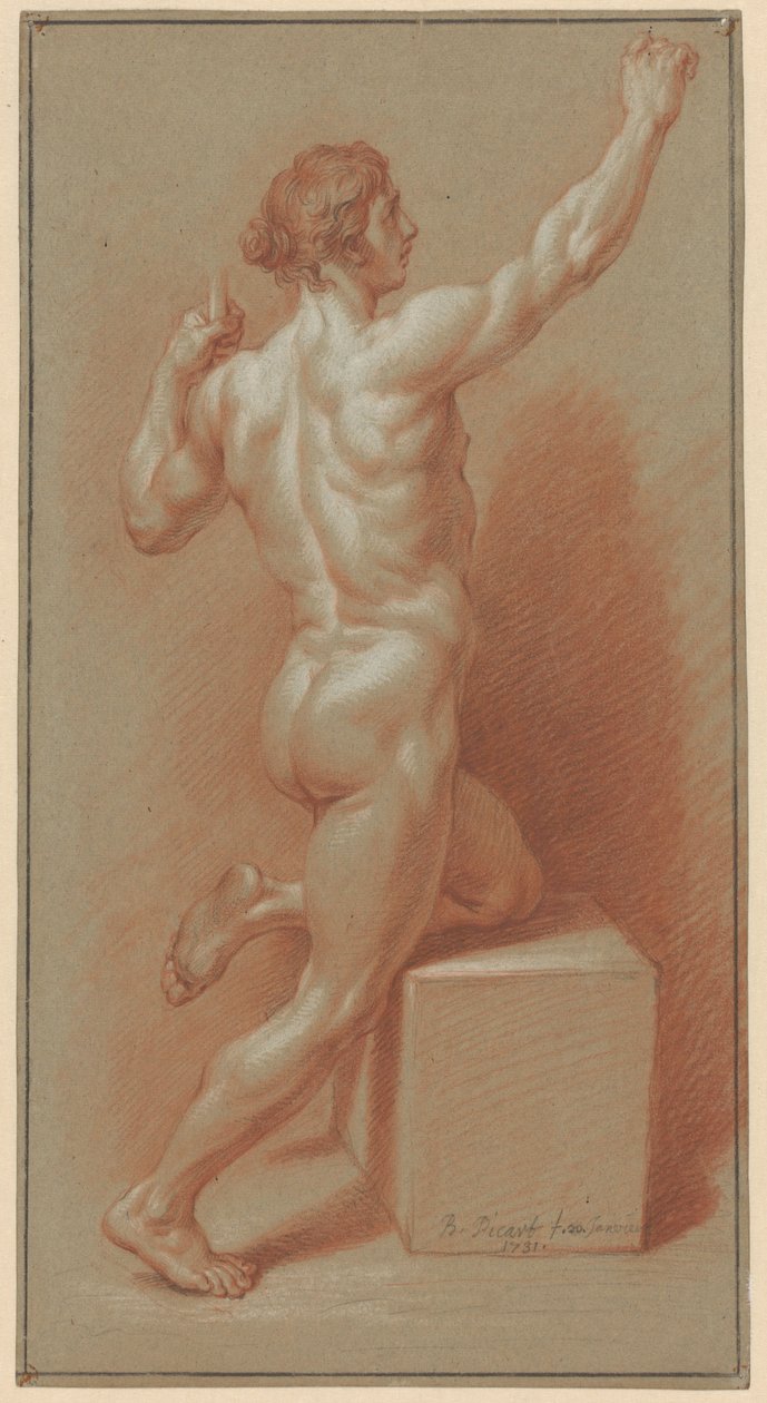 Meztelen férfi a bal térdére támaszkodva alkotó: Bernard Picart (signed by artist)
