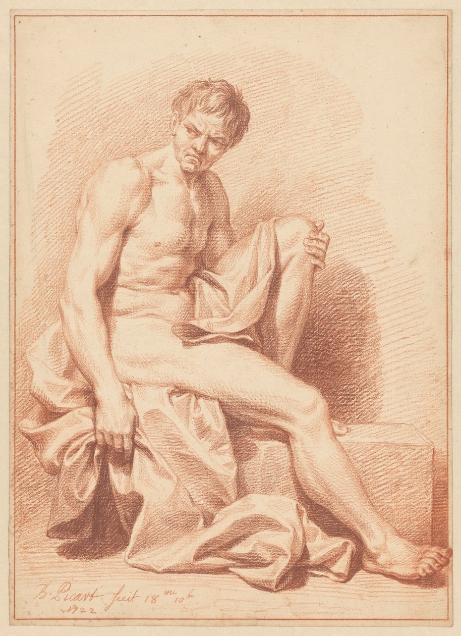 Ülő meztelen férfi drapériával alkotó: Bernard Picart (signed by artist)