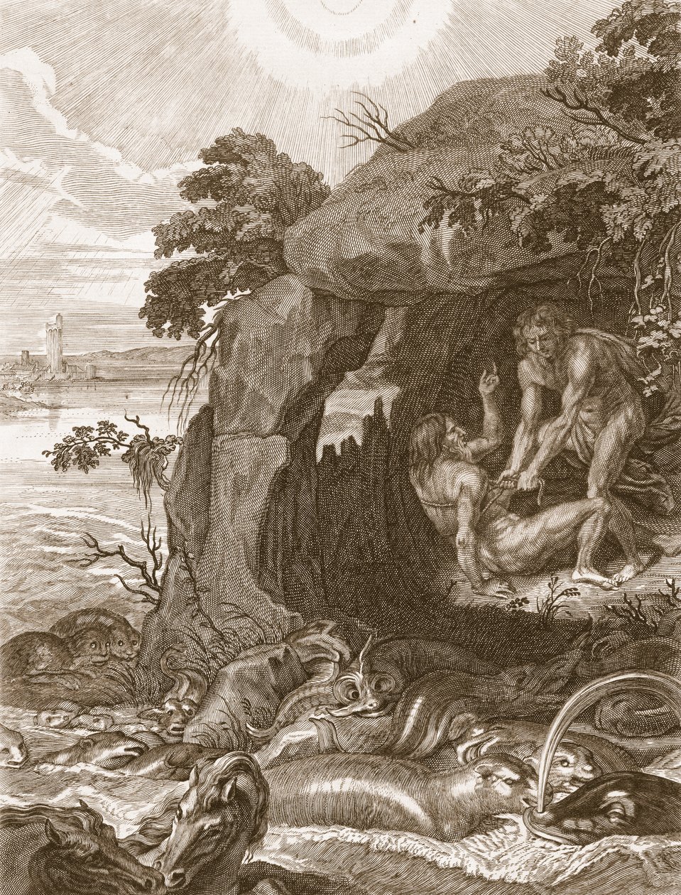 Ariszteusz kényszeríti Proteust, hogy fedje fel orákulumait, 1731 alkotó: Bernard Picart