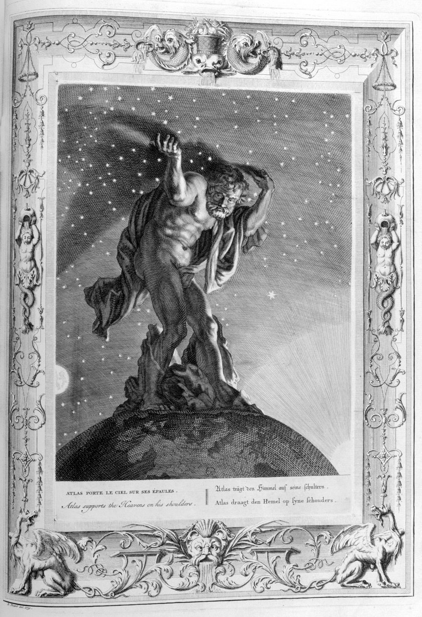 Atlasz az eget támasztja a vállán, 1733 alkotó: Bernard Picart