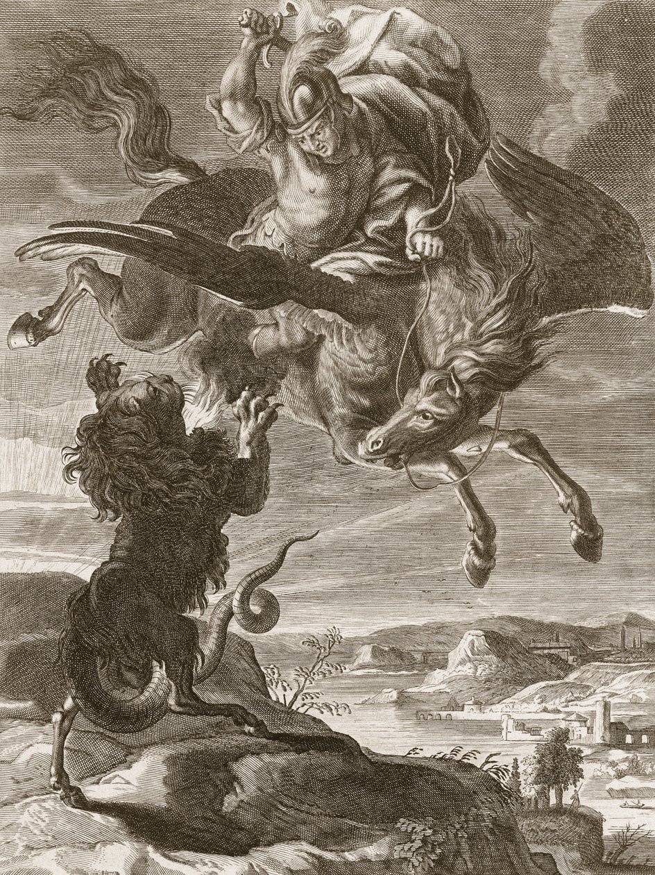 Bellerophon harcol a kimérával, 1731 alkotó: Bernard Picart