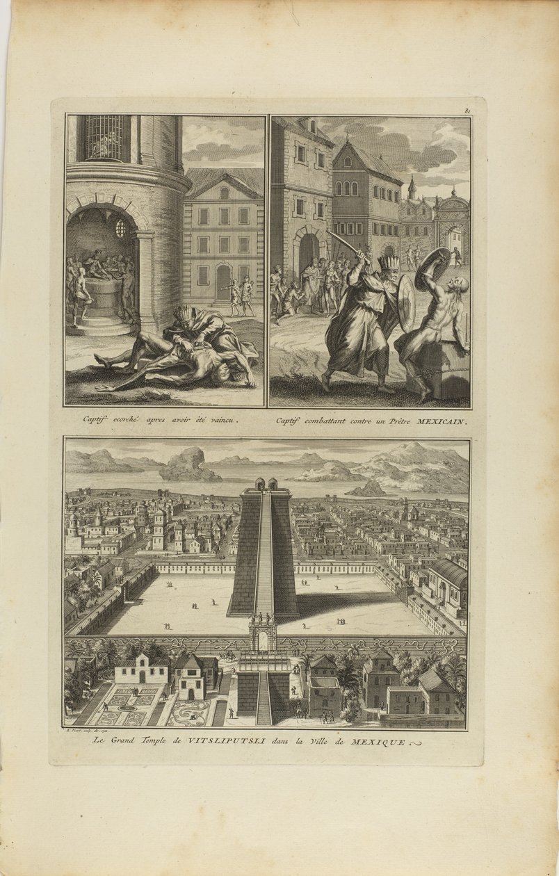 Nyúzott fogoly.../Harcoló fogoly/Vitzliputsli nagy temploma alkotó: Bernard Picart