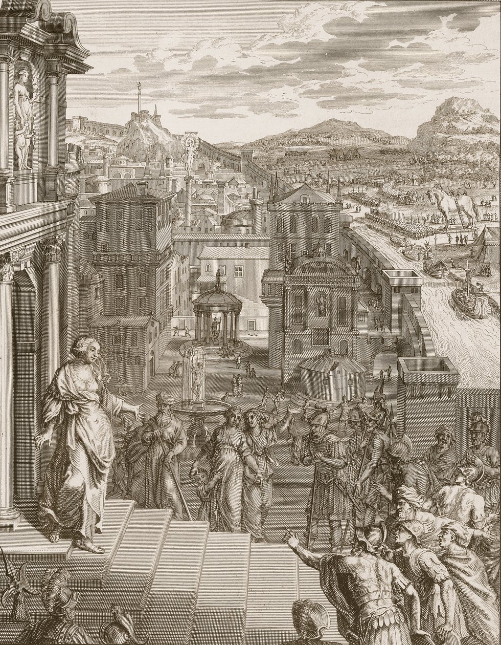 Cassandra megjövendöli a trójaiak sorsát, és nem hiszik el, 1731 alkotó: Bernard Picart