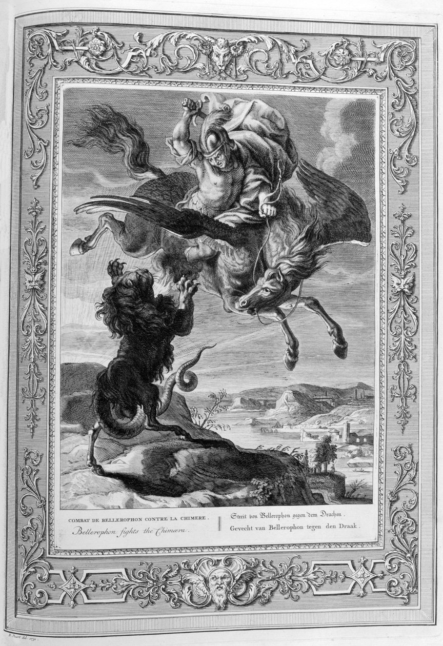 Bellerophon megölte a kimérát (metszet) alkotó: Bernard Picart