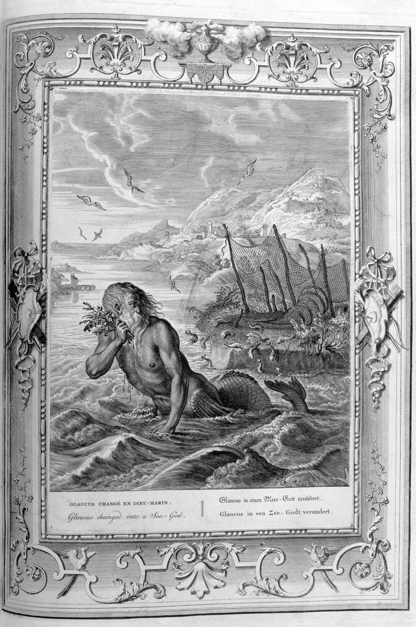Glaucus emberből tengeristenné változik (metszet) alkotó: Bernard Picart