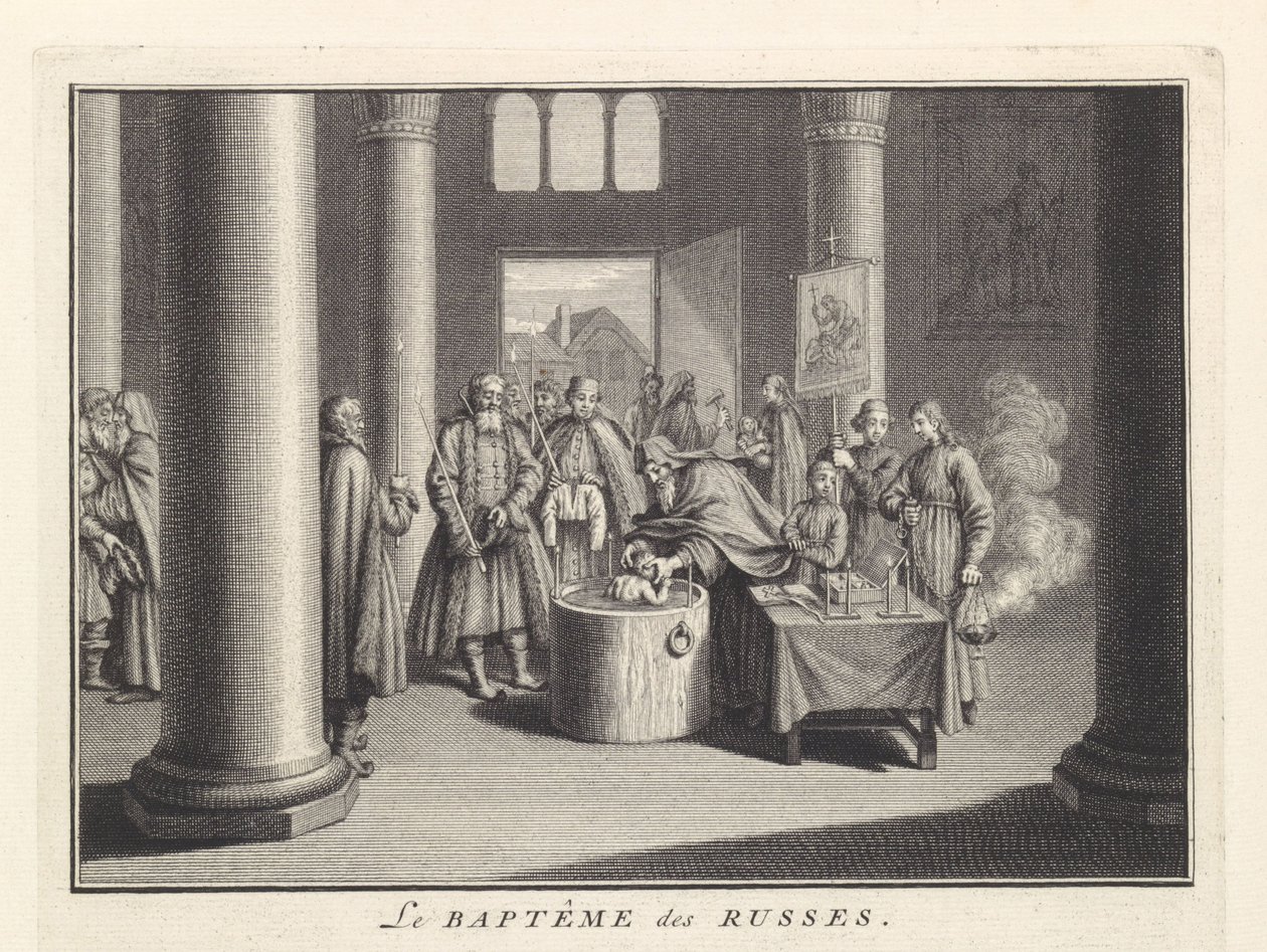 Csecsemőkeresztség Oroszországban, 1732 alkotó: Bernard Picart