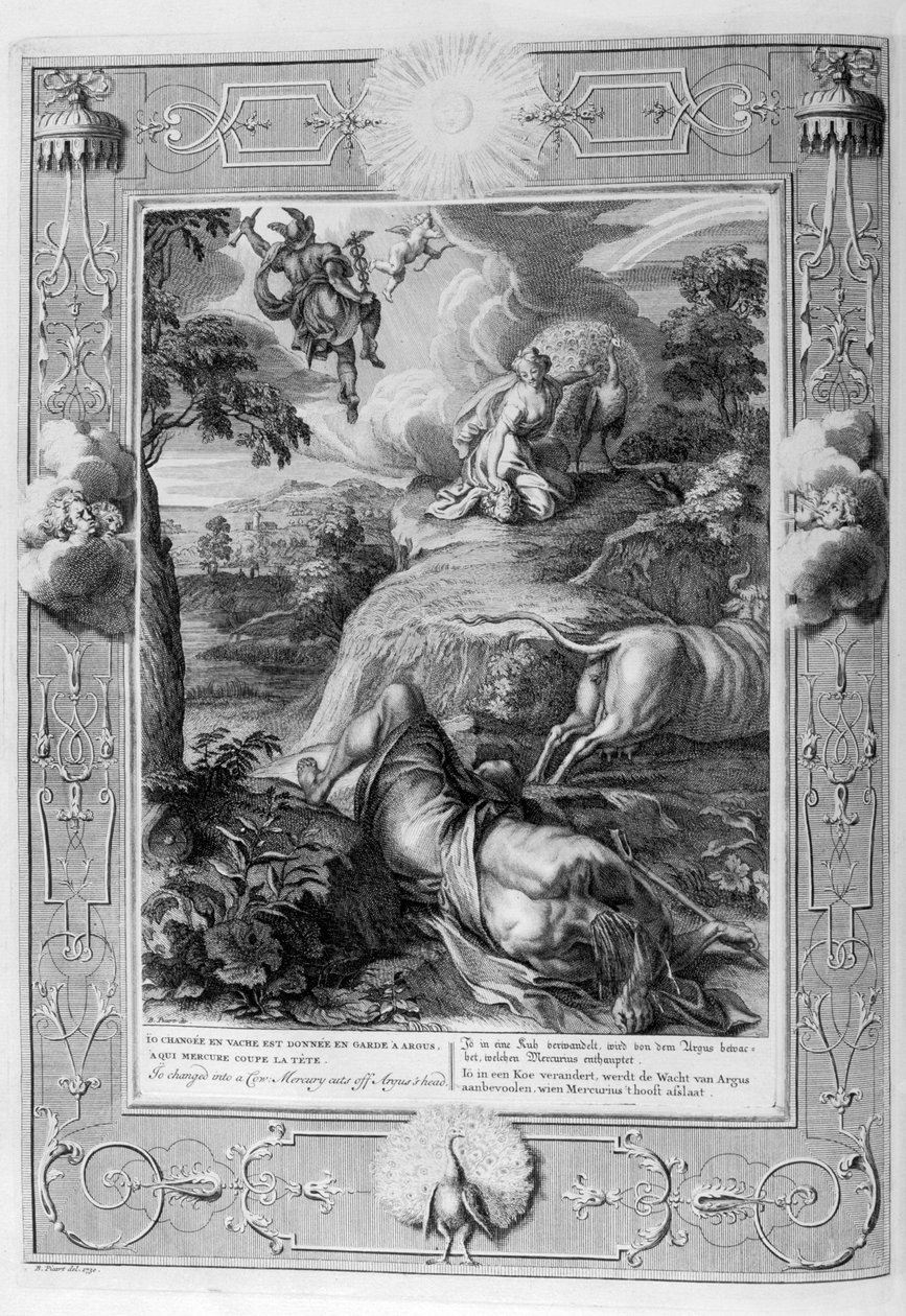 Io tehénré változott: Mercury levágja Argus fejét, 1733 alkotó: Bernard Picart