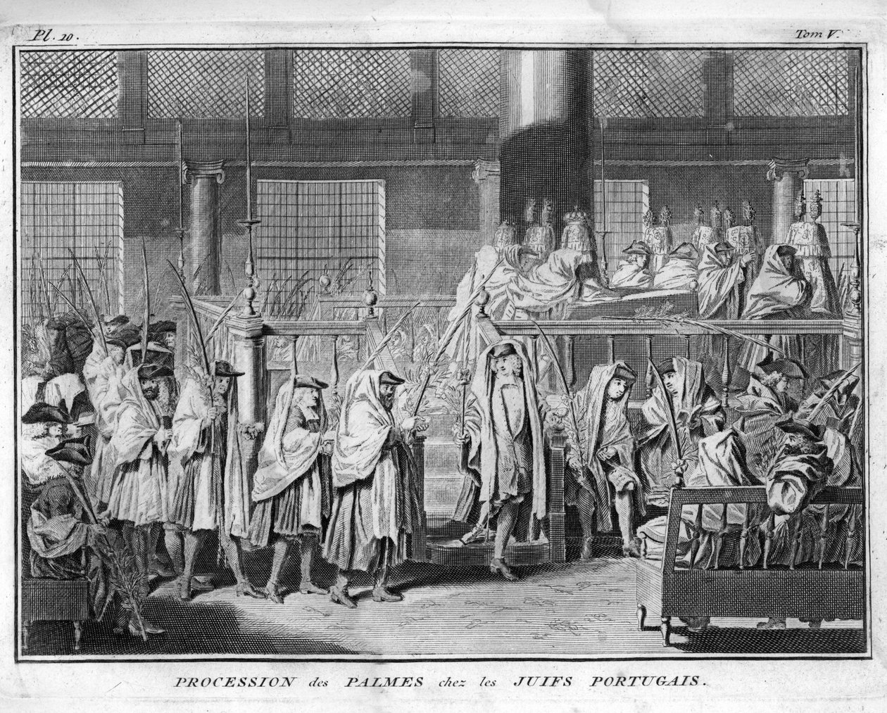 Judaizmus: A pálmák felvonulása a portugál zsidó közösségben. Metszet Bernard Picart (1723-1743) „Illustration de ceremonies et customs religieuses de tous les peuples du monde” című könyvéből, 1819 Magángyűjtemény alkotó: Bernard Picart