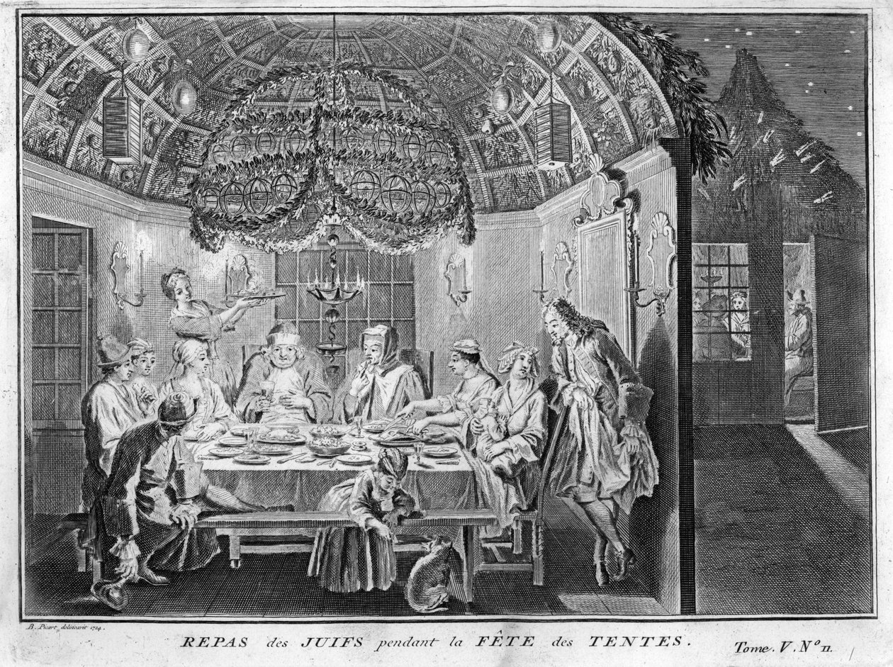 Judaizmus: étkezés a zsidó nép számára a sátrak vagy fülkék ünnepén, Sukkot (succot vagy Sukkos) ünnepén alkotó: Bernard Picart