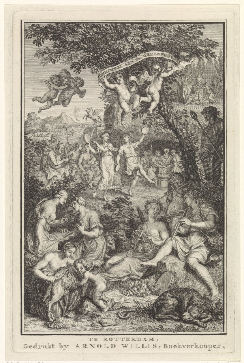 Táj pásztorokkal és pásztorlányokkal Címlap ehhez: F. Greenwood, Versek, 1719 alkotó: Bernard Picart