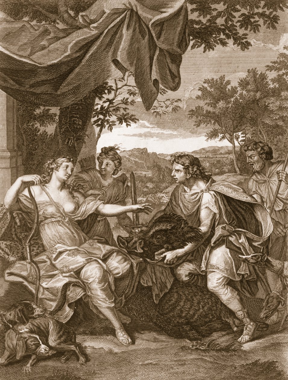 A Meleager bemutatja a vadkan fejét Atalantának, 1731 alkotó: Bernard Picart