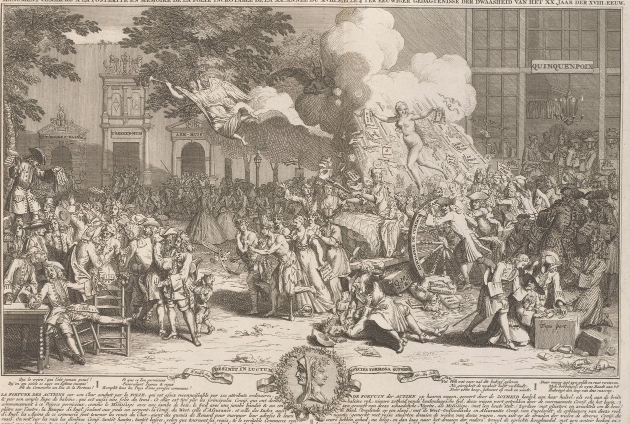Emlékmű az 1720-as év bolondságának emlékére Monument consacré a la posterité és memoire de la foil incroyable de la XX. Anne du XVIII. siecle / A XX. évi XVIII. században (cím a tárgyon) huh alkotó: Bernard Picart