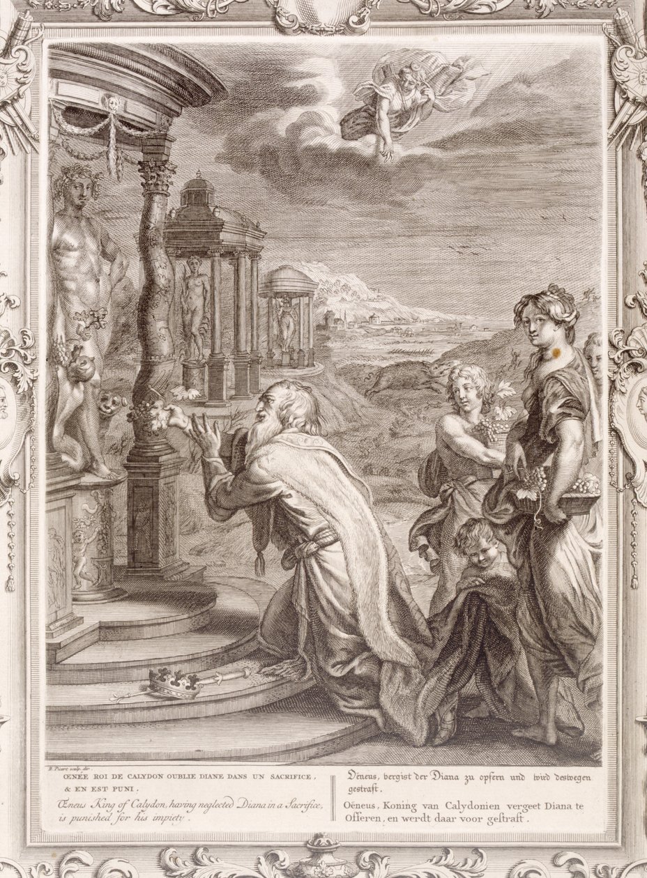 Oeneus, Kalydon királya, aki egy áldozatban elhanyagolta Dianát, megbüntetik tisztázatlanságáért, 1731 alkotó: Bernard Picart