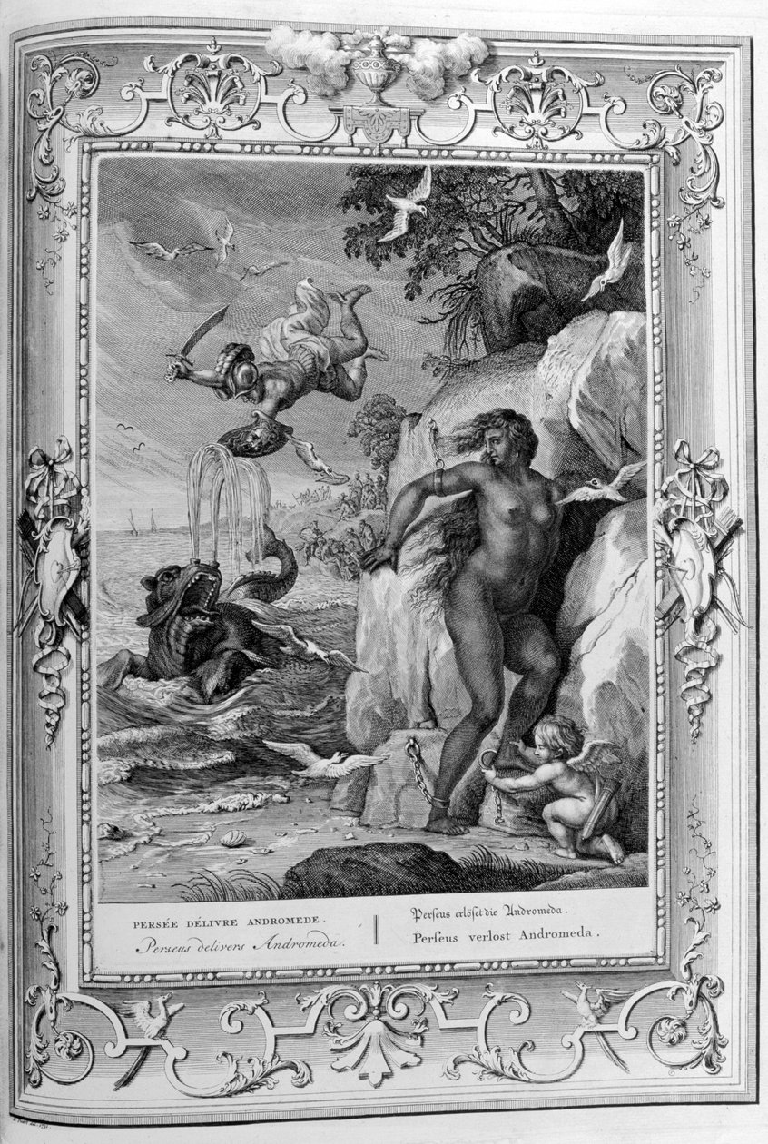 Perszeusz megszabadítja Andromédát a tengeri szörnytől, 1733. alkotó: Bernard Picart