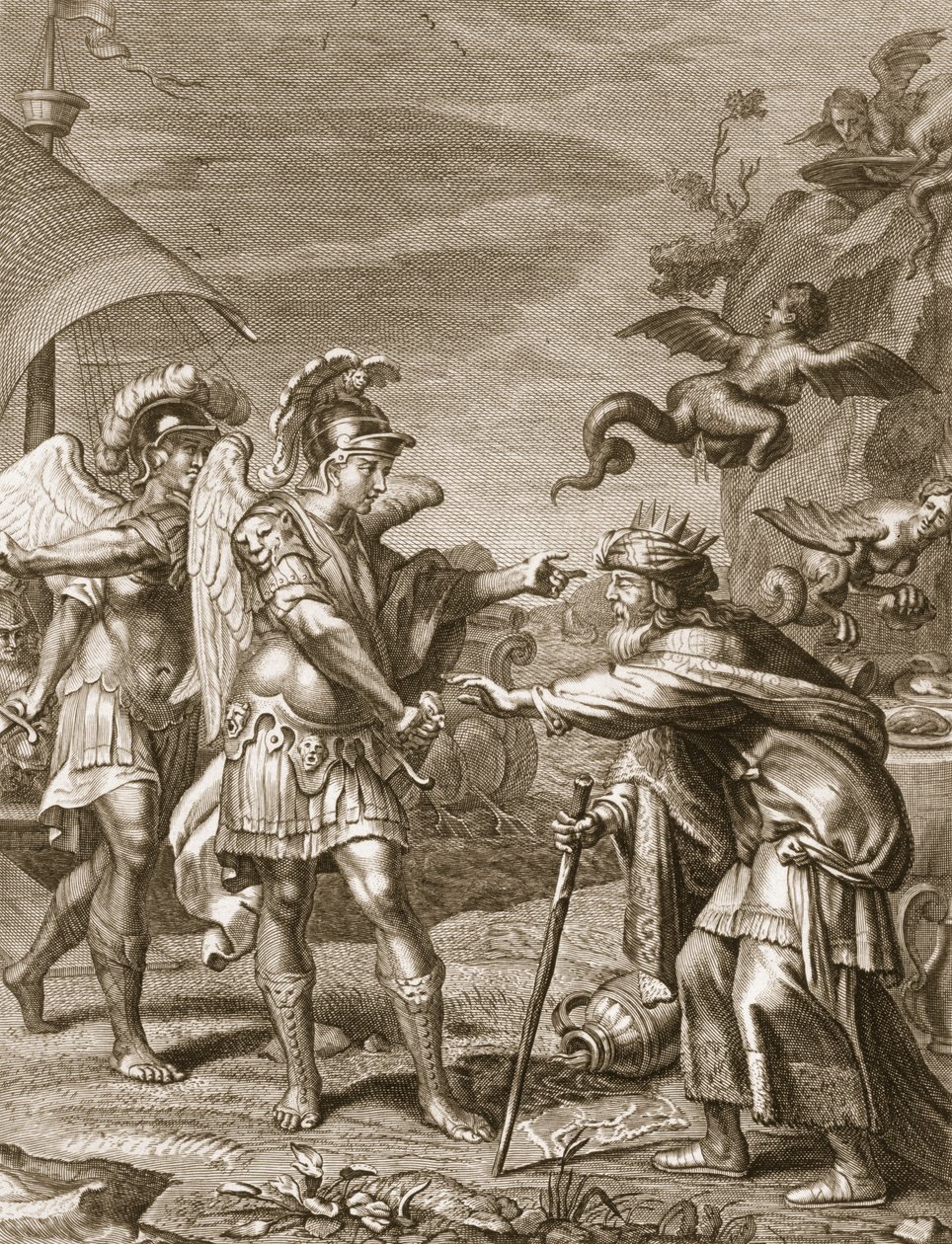 Phineus megszabadul a hárpiáktól Calais és Zethes által, 1731 alkotó: Bernard Picart