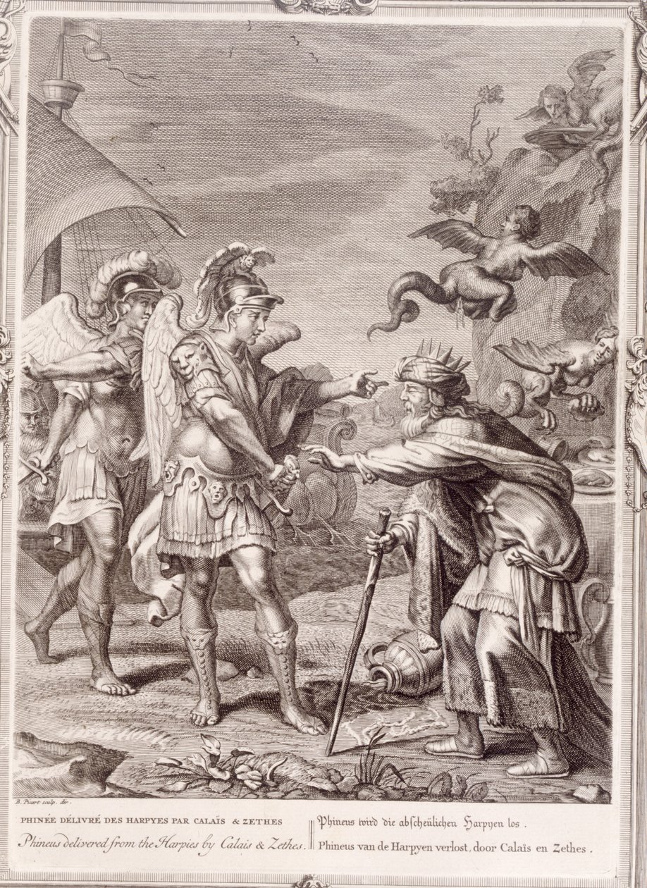 Phineust a hárpiák közül Calais és Zethes kiszabadítja, 1731 alkotó: Bernard Picart