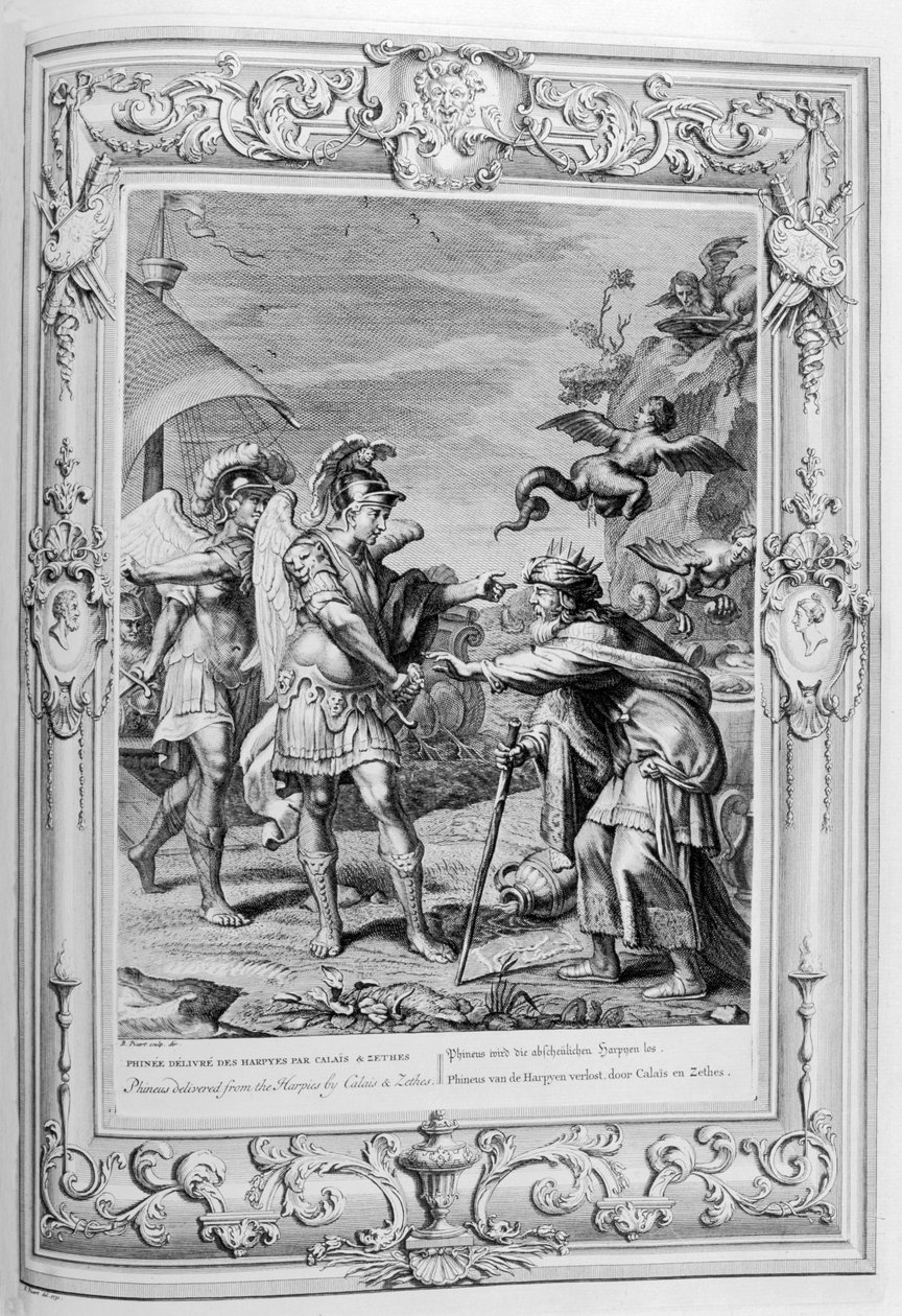 Phineust a hárpiák közül Calais és Zethes kiszabadítja, 1733 alkotó: Bernard Picart