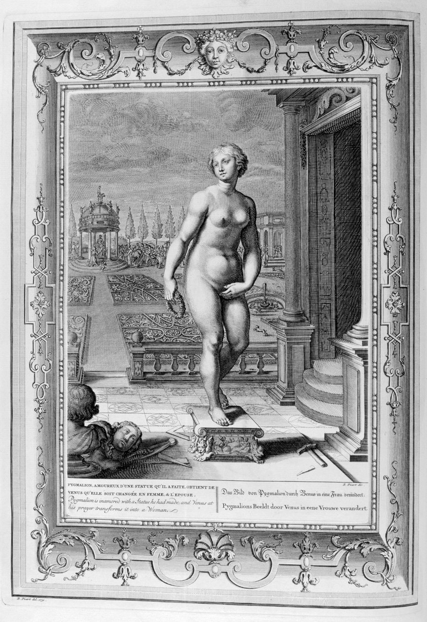 Pygmaliont elragadtatta egy szobor, amelyet 1733-ban készített. alkotó: Bernard Picart