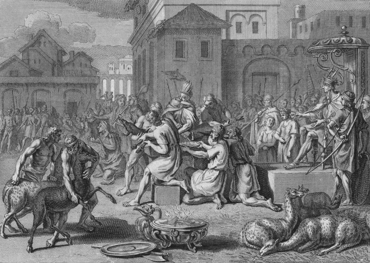 Fekete bárány feláldozása, a nagy Napfesztivál napja, 1723. alkotó: Bernard Picart