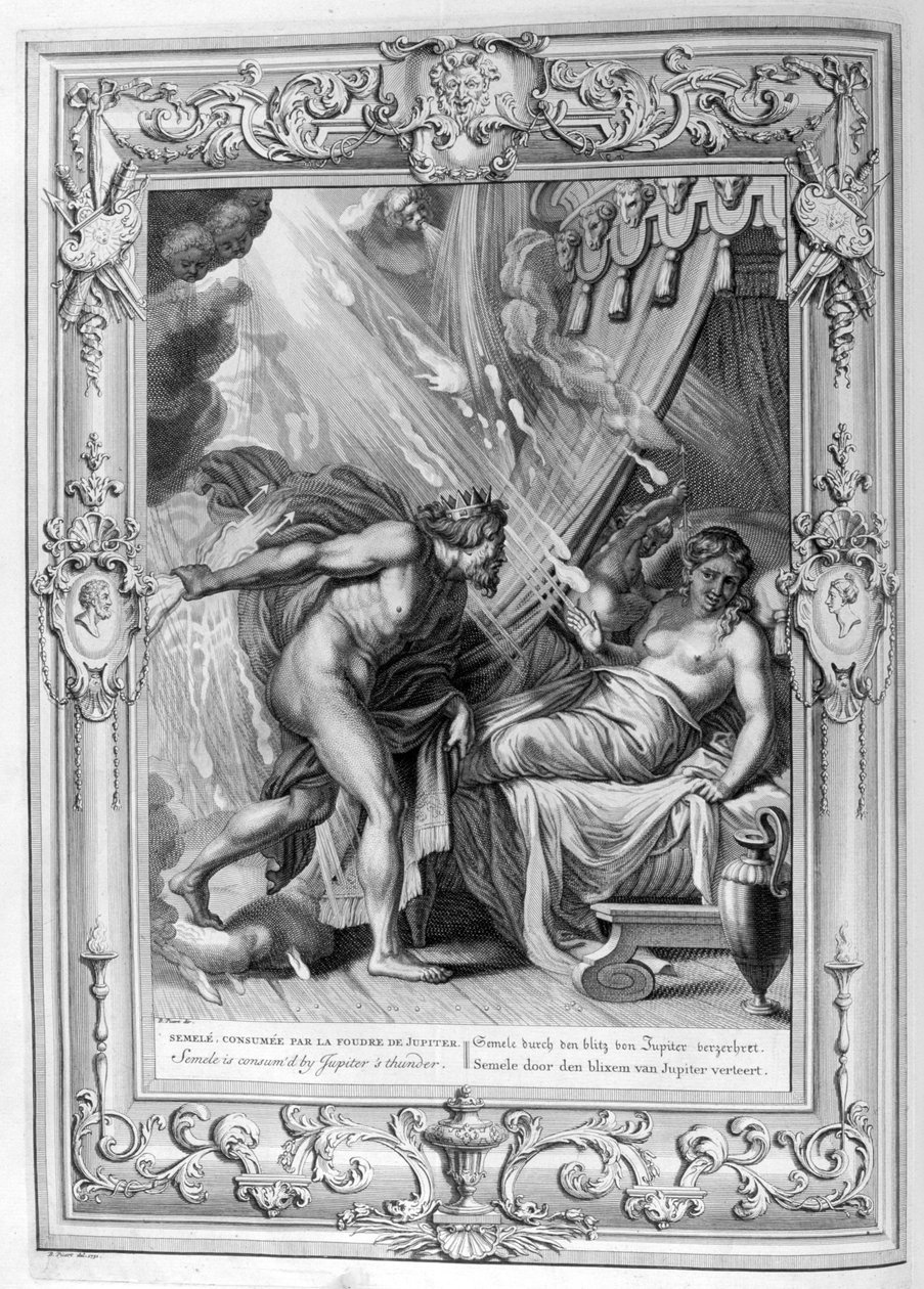Semelét Zeusz tüze emésztette (metszet) alkotó: Bernard Picart
