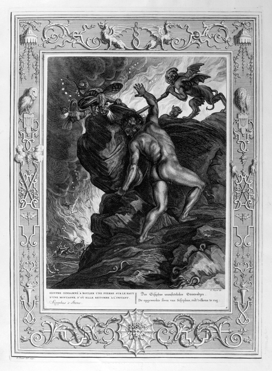 Sziszifusz a kövét tolva fel a hegyre, 1733 alkotó: Bernard Picart