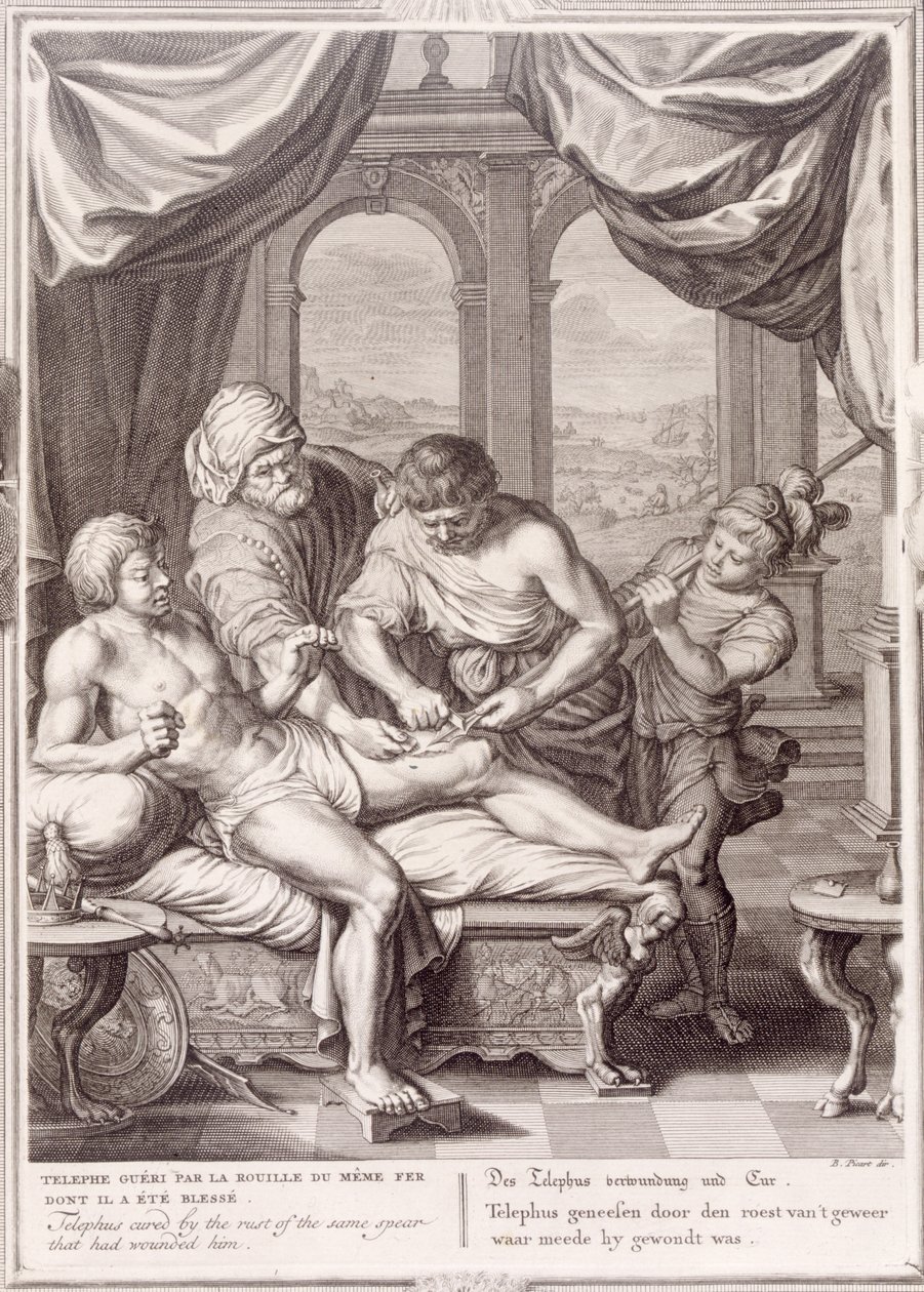 Telephus, akit az őt megsebesítő lándzsa rozsdája gyógyított meg, 1731 alkotó: Bernard Picart