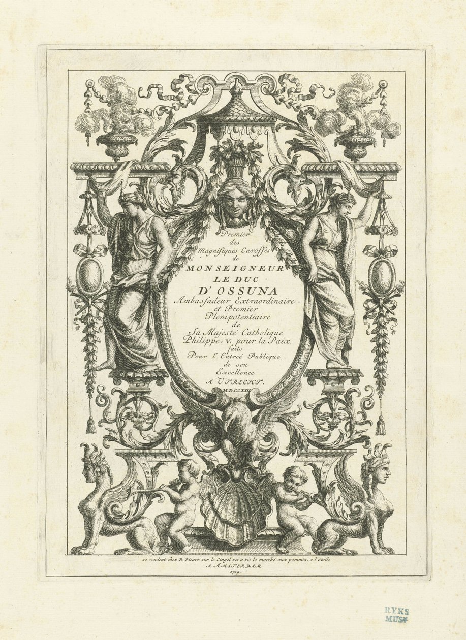Címlap Osuna hercegének 1713-as díszhintójáról készült lemezsorozathoz alkotó: Bernard Picart