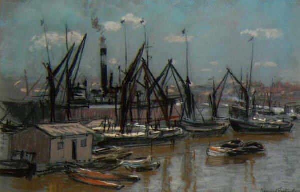 Kikötői jelenet (pasztell, papír) alkotó: Bernard Sickert