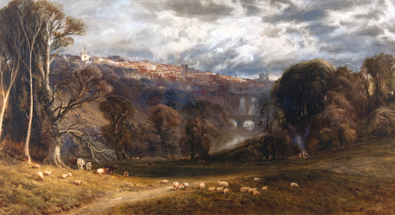 Knaresborough látképe (akvarell és testfestmény) alkotó: Bernard Walter Evans