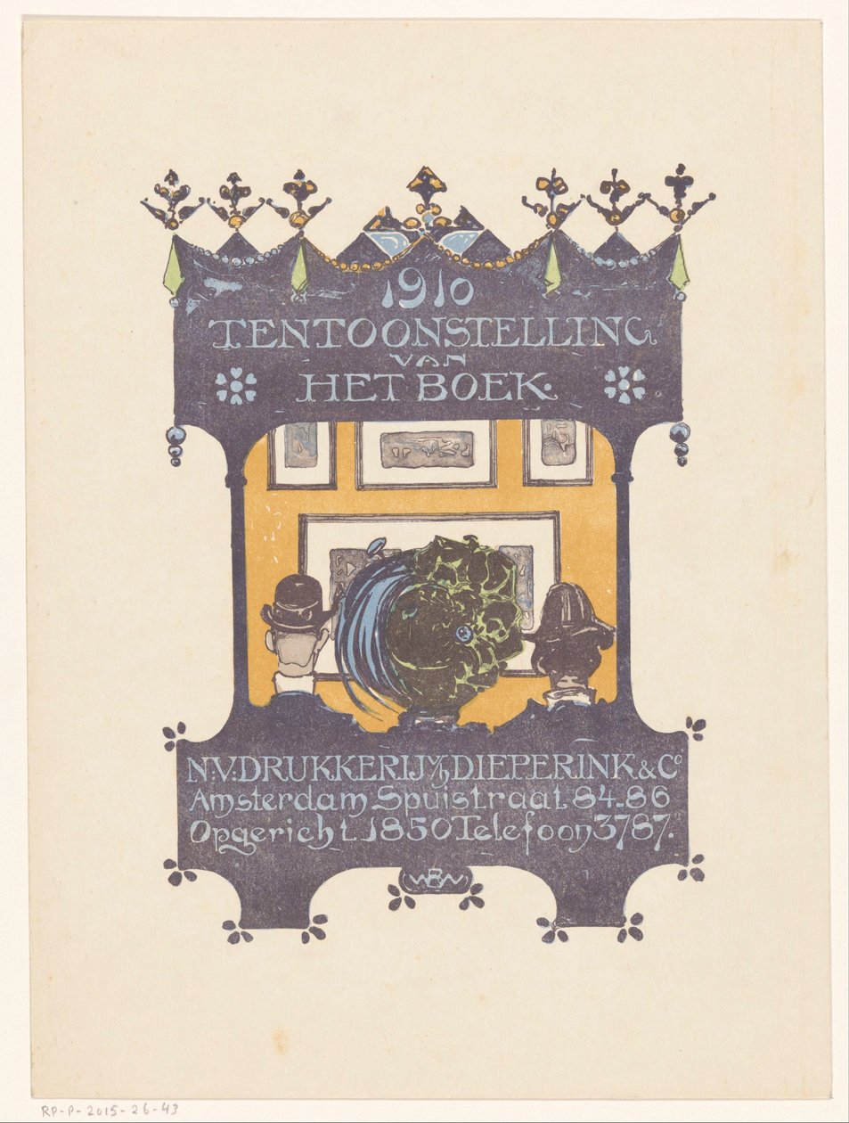 Az amszterdami kő- és könyvnyomtató Dieperink & Co hirdetése 1910 A könyv kiállítása (cím a tárgyon) alkotó: Bernard Willem Wierink