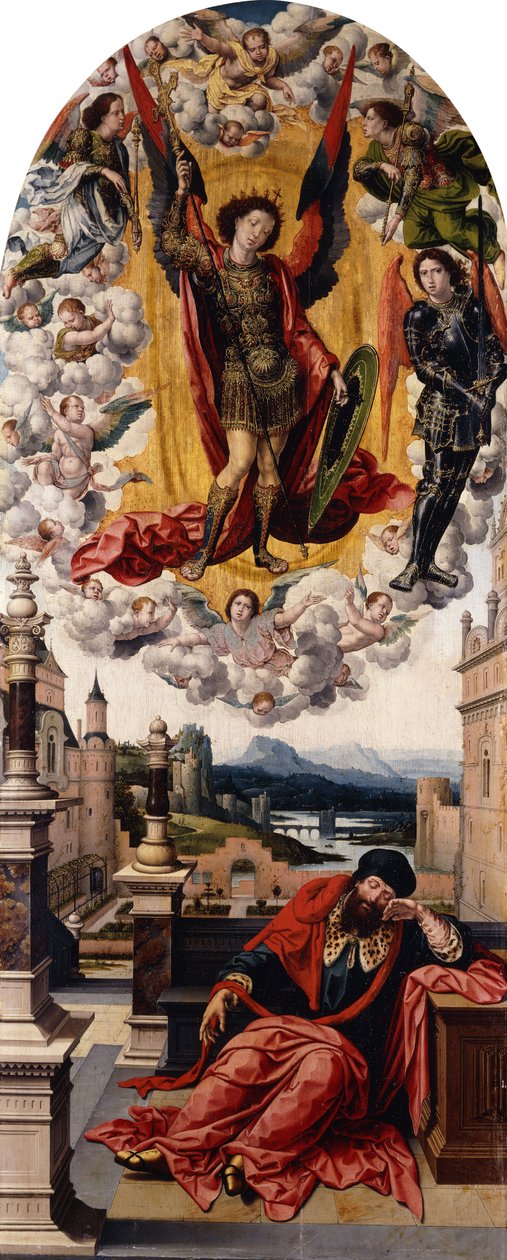 Egy ember, akit Szent Mihály ébreszt fel álmából, alkotó: Bernard van Orley