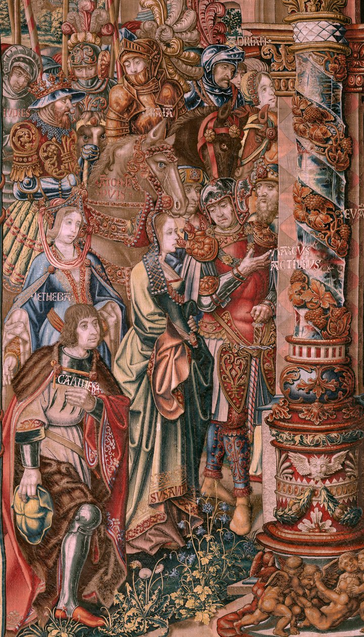 Flamand kárpit. A kitüntetések sorozat. Hit (La Fe). A sorozat első gobelinje. Modell karikaturisták Bernard van Orley és Jan Gossaert (Mabuse) köréből. Gyártás Pieter van Aelst, Brüsszel. Kb. 1550. Szövet Arany, ezüst, selyem és gyapjú. alkotó: Bernard van Orley