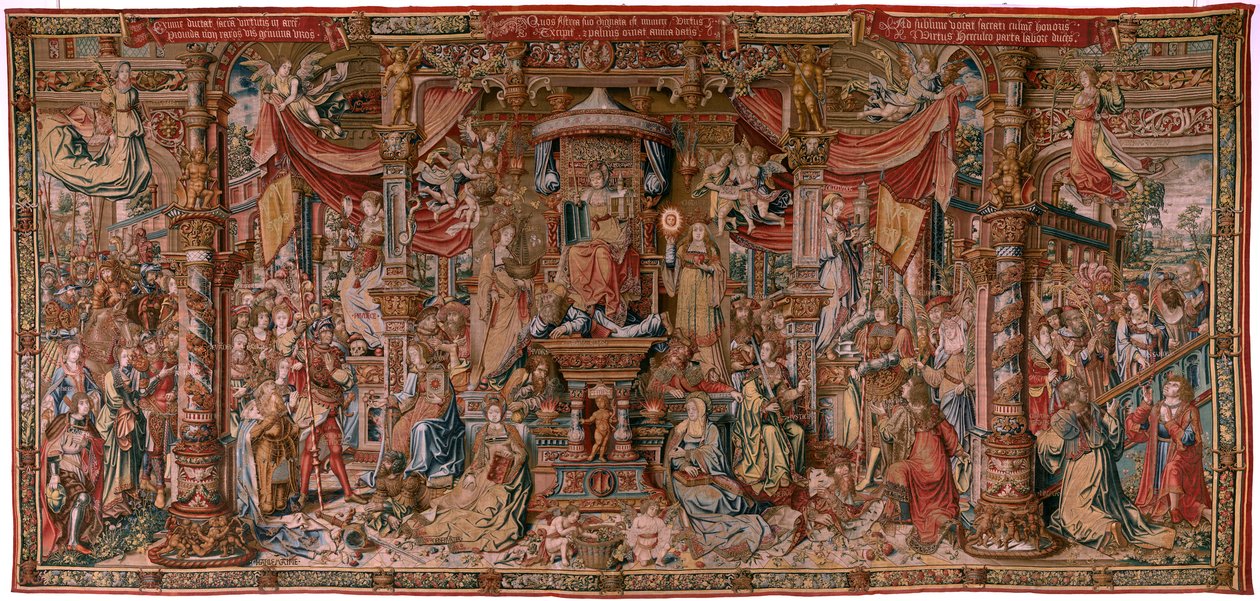 Flamand kárpit. A kitüntetések sorozat. Hit (La Fe). A sorozat első gobelinje. Modell karikaturisták Bernard van Orley és Jan Gossaert (Mabuse) köréből. Gyártás Pieter van Aelst, Brüsszel. Kb. 1550. Szövet Arany, ezüst, selyem és gyapjú. alkotó: Bernard van Orley