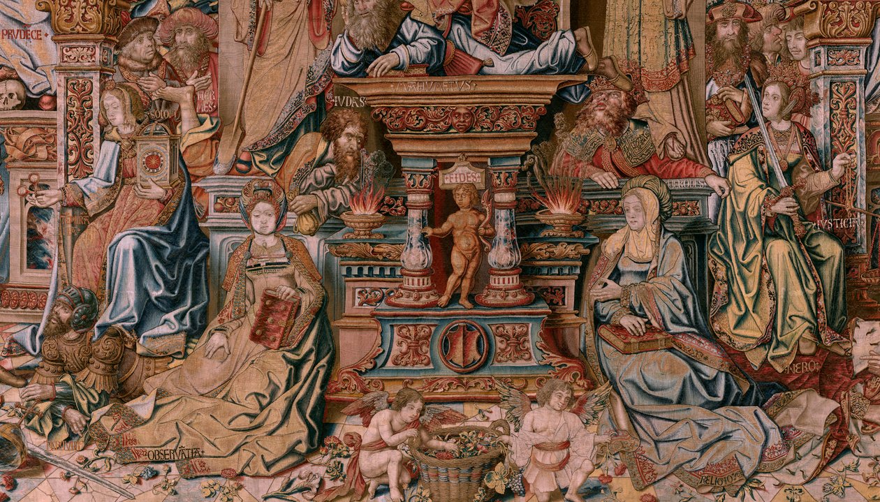 Flamand kárpit. A kitüntetések sorozat. Hit (La Fe). A sorozat első gobelinje. Modell karikaturisták Bernard van Orley és Jan Gossaert (Mabuse) köréből. Gyártás Pieter van Aelst, Brüsszel. Kb. 1550. Szövet Arany, ezüst, selyem és gyapjú. alkotó: Bernard van Orley