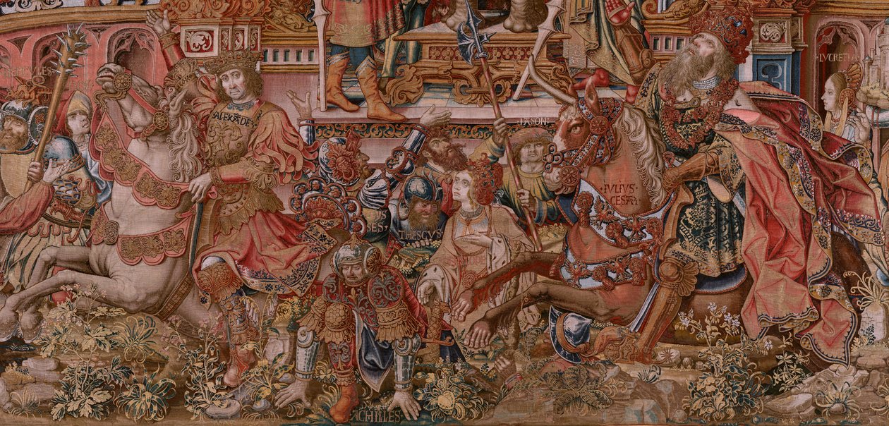 Flamand kárpit. A kitüntetések sorozat. Hírnév (La Fama). Harmadik kárpit a sorozatban. Modell karikaturisták Bernard van Orley és Jan Gossaert (Mabuse) köréből. Gyártás Pieter van Aelst, Brüsszel. Kb. 1550. Szövet Arany, ezüst, selyem és gyapjú. alkotó: Bernard van Orley