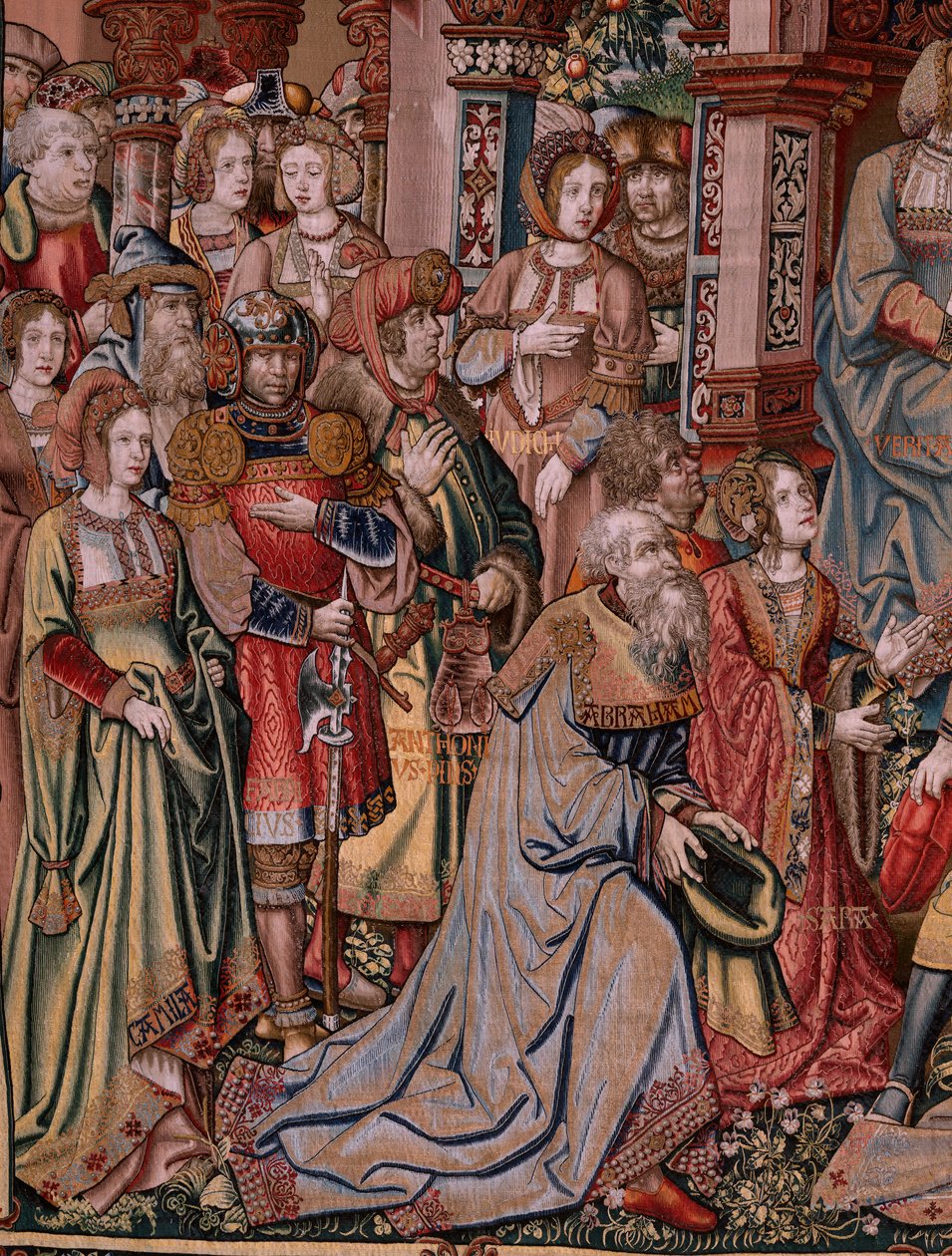 Flamand kárpit. A kitüntetések sorozat. Igazságszolgáltatás (La Justicia, Los Honores). Kilencedik kárpit a sorozatban. Modell karikaturisták Bernard van Orley és Jan Gossaert (Mabuse) köréből. Gyártás Pieter van Aelst, Brüsszel. 1550 körül. Szövet Arany,  alkotó: Bernard van Orley
