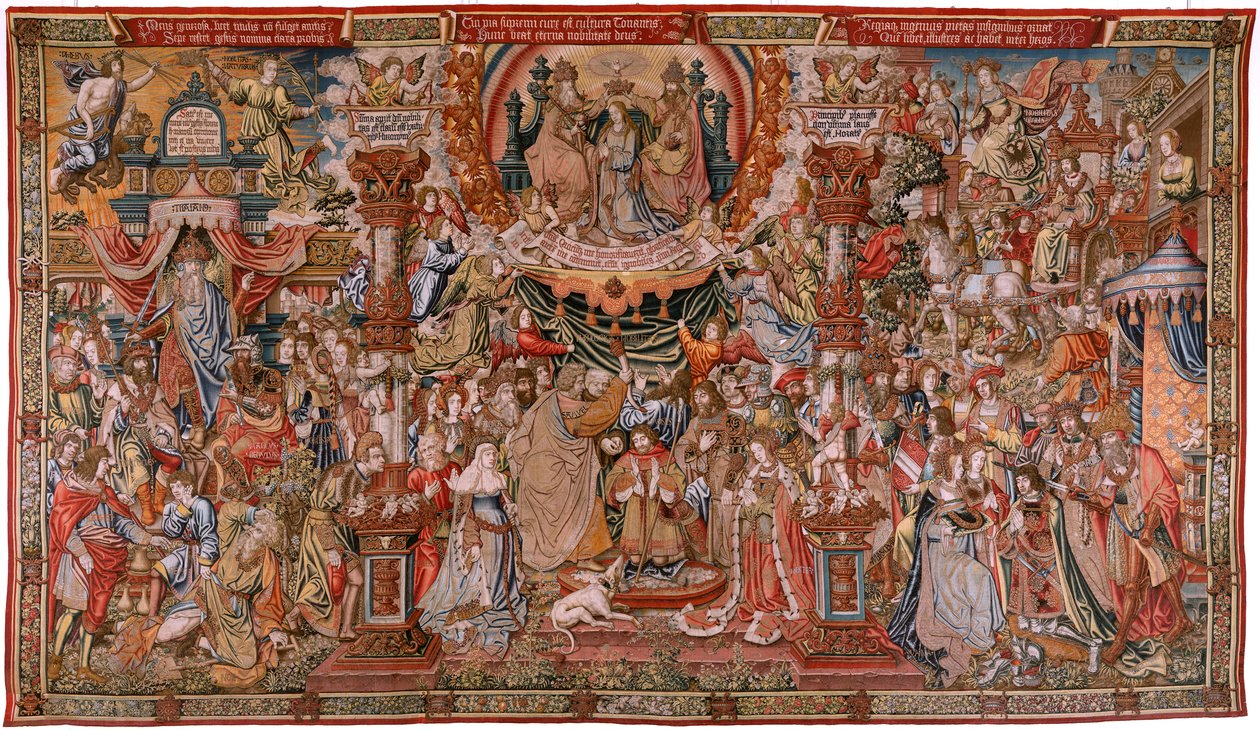 Flamand kárpit. Sorozat The Honours; Nemesség (La Nobleza). A sorozat negyedik kárpitja. Modell karikaturisták Bernard van Orley és Jan Gossaert (Mabuse) köréből. Gyártás Pieter van Aelst, Brüsszel. 1550 körül. Szövet Arany, ezüst, selyem és gyapjú alkotó: Bernard van Orley