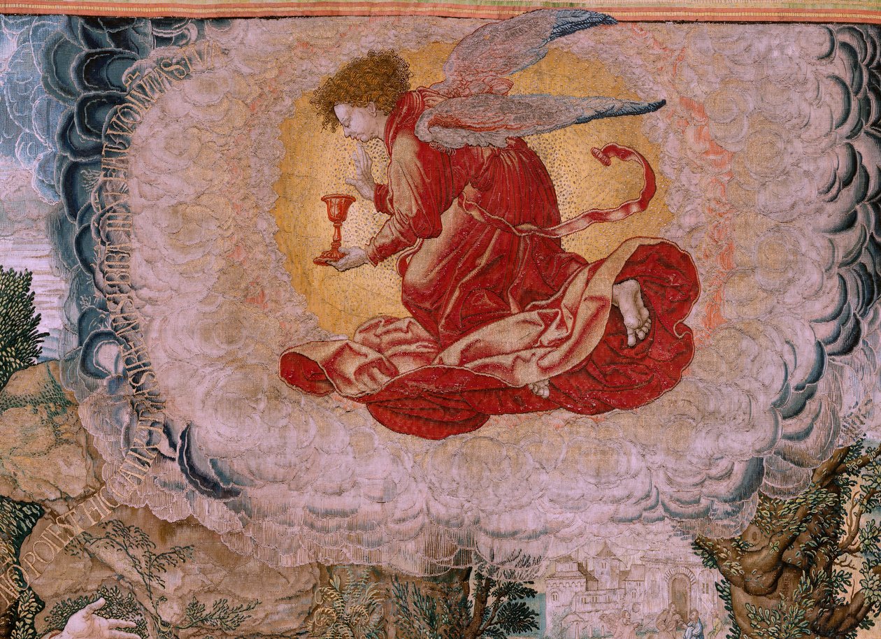 Flamand kárpit. Sorozat Krisztus szenvedélye. Krisztus az Olajfák hegyén. Gyártás Pieter de Pannemaeker, Brüsszel. Barend van Orley karikaturista. kb 1518-1522. alkotó: Bernard van Orley