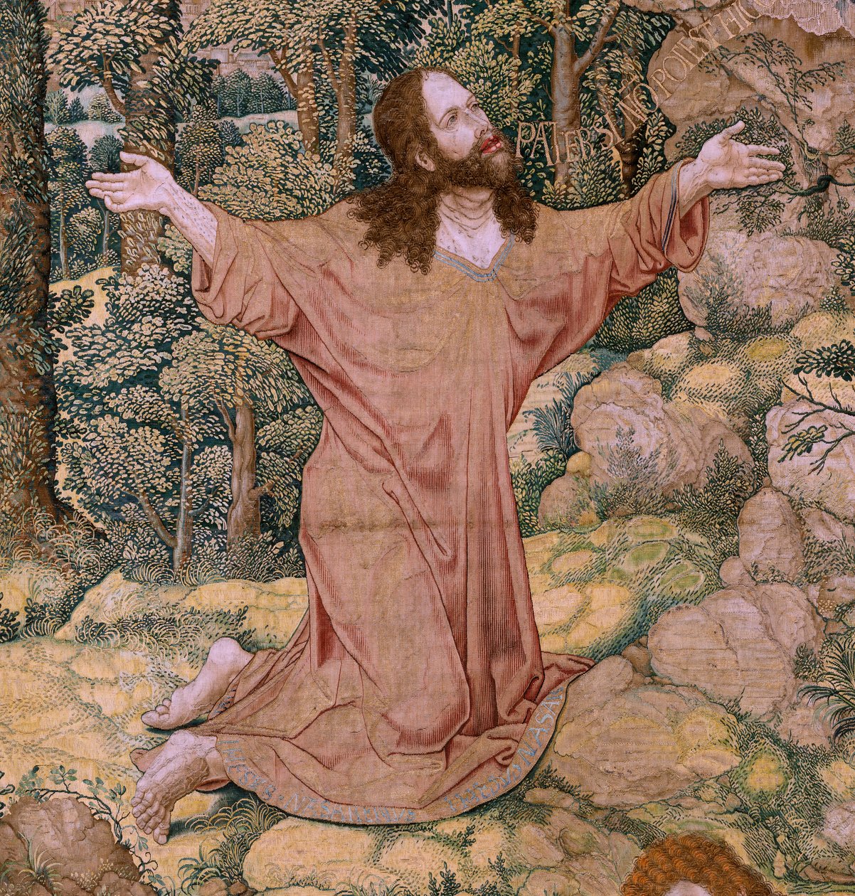 Flamand gobelin. Sorozat Krisztus szenvedélye (The square passion). Krisztus az Olajfák hegyén. Gyártás Pieter de Pannemaeker, Brüsszel. Barend van Orley karikaturista. 1518-1522 körül. alkotó: Bernard van Orley