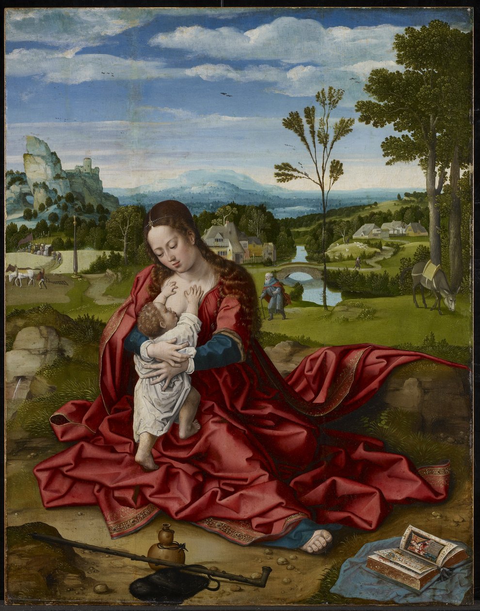 Pihenés az egyiptomi repülésen, 1518 körül (olaj és gesso a panelen) alkotó: Bernard van Orley