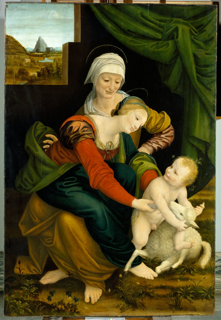 Madonna és gyermeke Szent Annával (panel) alkotó: Bernardino Luini