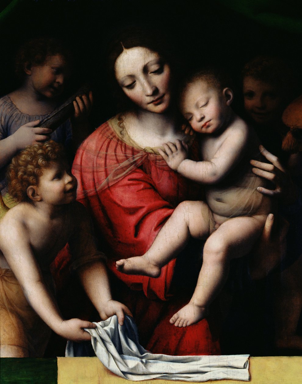 Az alvó Jézus, vagy Madonna, aki az alvó Gyermeket tartja, három angyal kíséretében, 1532 alkotó: Bernardino Luini
