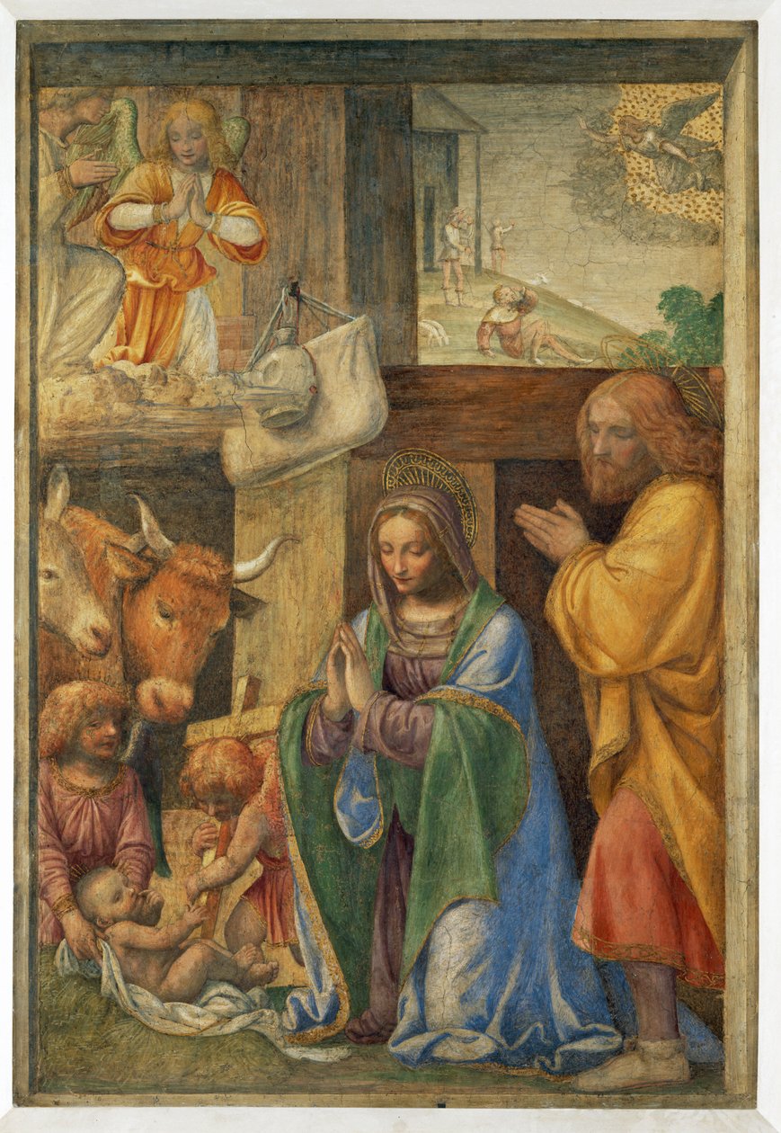Jézus születése és a pásztoroknak szóló bejelentés. - Születés és ... alkotó: Bernardino (attr. to) Luini
